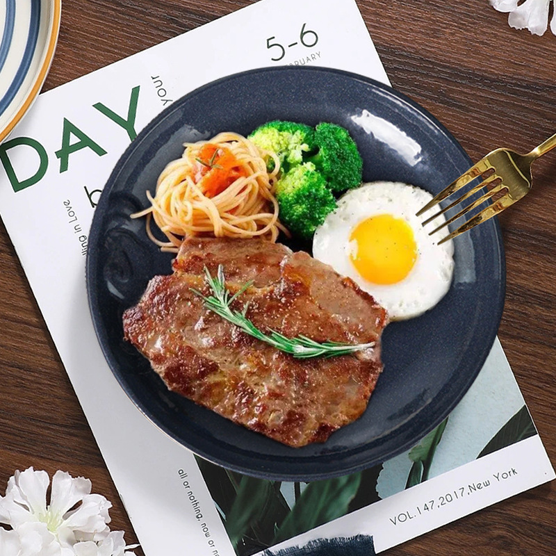 Pequeña felicidad hierro fundido esmalte 22cm placa de cocción Placa de ensalada de carne Placa de barbacoa Placa de envoltura comercial para platos del hogar