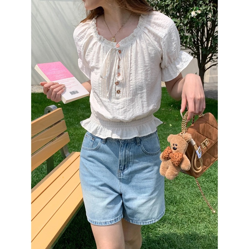 3th Morning Qingqing Jasmine Linen-Cotton Heavy-Duty Pleated Lace Collar Short-Sleeve Shirt ZY4020 3th Morning Qingqing Jasmine Linen-Cotton Heavy-Duty Pleated Lace Collar Short-Sleeve Shirt ZY4020
