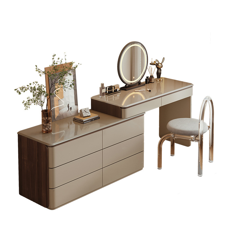 Seleccione estrictamente el armario de lujo lujoso 2026 nuevo estilo de lujo ligero de alta sensación minimalista mesa de madera maciza dormitorio