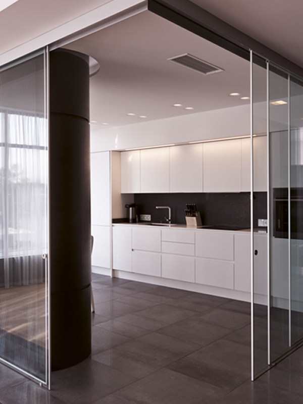 Kitchen Door Aluminum Alloy Open-Style Glass Door Retractable Invisible Sliding Door Narrow Hanging Rail Three-Four Linkage Sliding Door