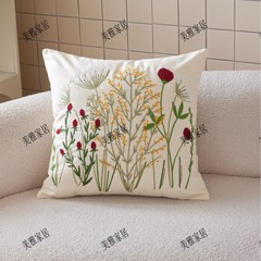人気の春の枕カバー花と草の刺繍リネン素材アメリカン春ソファ装飾枕カバーには芯は含まれません