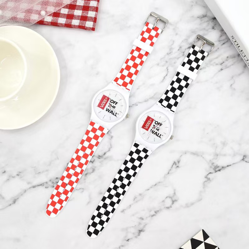 Foreign Trade Amazon Black and White Plaid Watch for Men and Women Couple Watch Casual Fashion Quartz Watch Student Silicone Strap