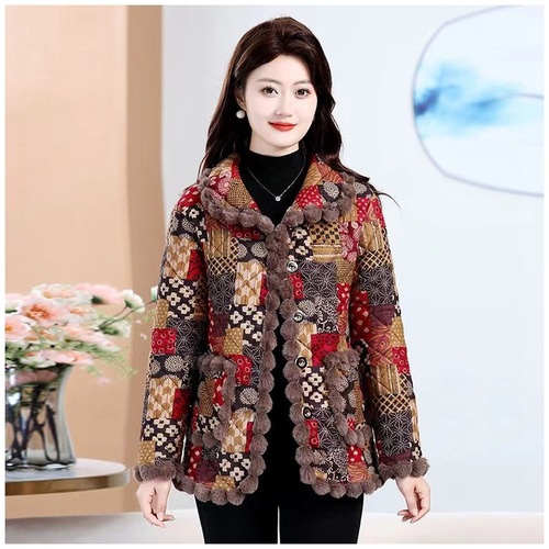 Women's New Arrival Cotton-Padded Coat for Middle-Aged and Elderly Women—Mom-Style Warm Cotton Padded Jacket, Winter Fleece-Lined, Thickened, Stylish, Plus-Size Cotton Coat