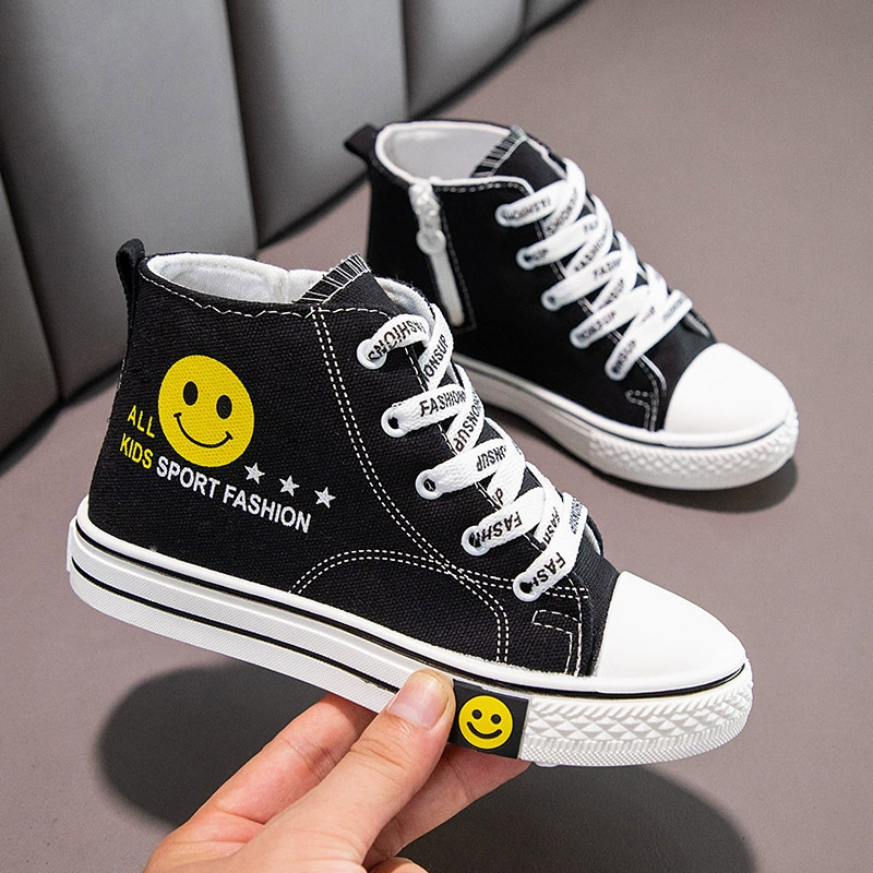 Детская парусиновая обувь с высоким берцем, обувь для мальчиков и девочек с мягкой подошвой, осенняя новая детская обувь, корейские дышащие кроссовки для средних и больших детей