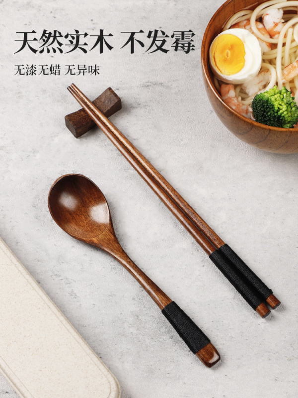 箸とスプーンセット 木製一人用携帯食器3点セット 子供・学生用持ち帰り用収納ボックス|undefined