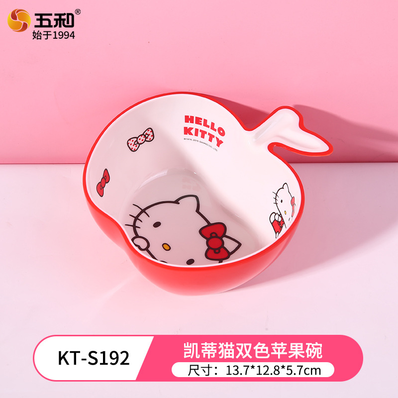 Wuhe rojo Kitty melamina cubiertos Sanrio auténtico anti-caída anti-escaldado creativo de dibujos animados para niños plato tazas de agua
