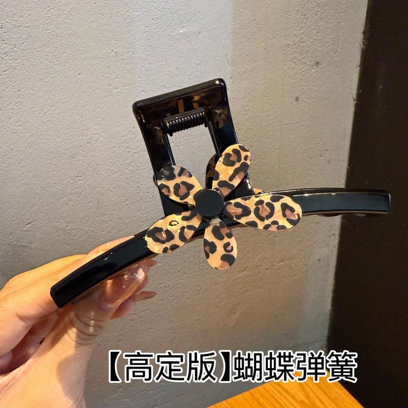 豹纹花朵头发抓夹女高级感2025新款鲨鱼夹后脑勺高马尾盘发夹发饰|undefined