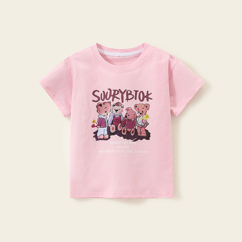 Cross-border children's clothing T-shirt for girls, summer small and medium children cartoon fashionable short-sleeved knit crew neck top for boys