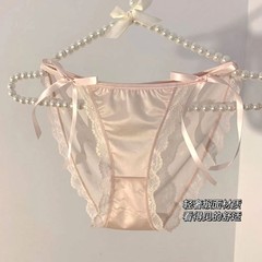 Sweet pure satin women's underwear ice silk girl trick low waist sexy lace edge cotton crotch underwear women