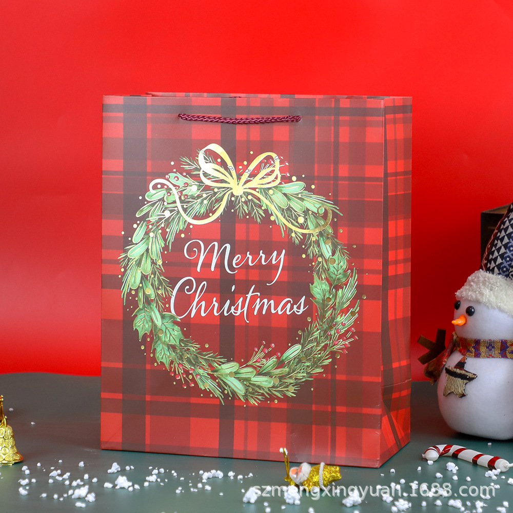 Navidad creativa Nochebuena caja de regalo embalaje bolsas de regalo de alto valor de moda bolsa de papel de mano grande