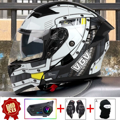 Helmet for Autumn and Winter, Motosiklet dəbilqələri - m-mobile-gray-external-bluetooth-comes-with-gloves-head-cover-anti-fog-stickers