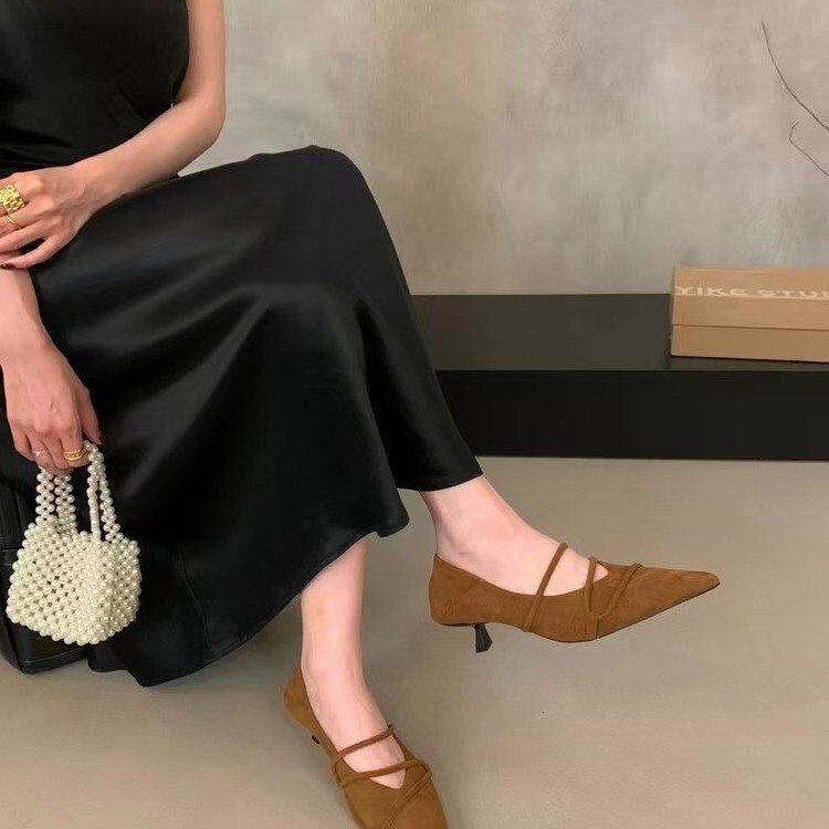French Retro Suede Pointed Toe Stiletto Mary Jane Shoes for Women 2025 Autum New Commuter Kitten Heel High Heels French Retro Suede Pointed Toe Stiletto Mary Jane Shoes for Women 2025 Autum New Commuter Kitten Heel High Heels