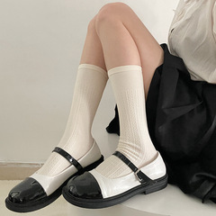 Spring and Autumn Cotton Sweet Heart Off-White Mid-Calf Socks for Girls and Boys Black Bunchy Socks Japanese JK Milky White Calf Socks