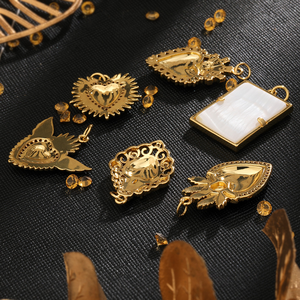 5g Weight Pendant Jewelry Making Type 1 Piece Copper Zircon Gold Plated Letter Square Heart Shape Polished Pendant