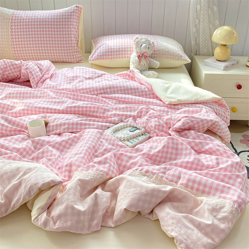 Colcha fresca de verano de algodón de nube de una sola pieza, dormitorio de estudiantes individual de verano, juego de cuatro piezas, edredón de verano de seda de hielo, lavable a máquina