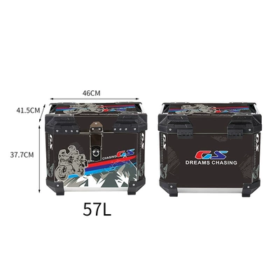 Large Capacity Stainless Steel Motorcycle trunk - 57l-stainless-steel-alloy-lock-sticker-single-ride-through-black
