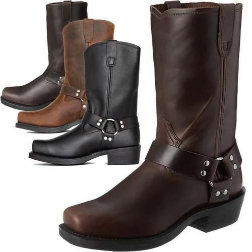 E9712026 New square head metal ring element men's calf boots