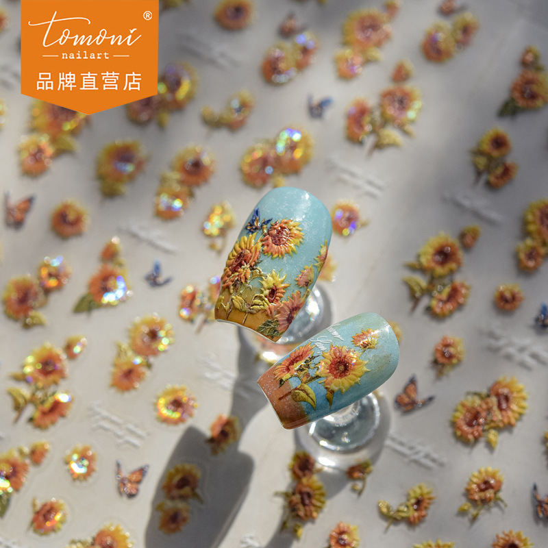 Tomoni Relief Nail Art Stickers Explosive Japanese Stationery Vintage Nail Stickers Sunflower Stickers Nail Art Mix
