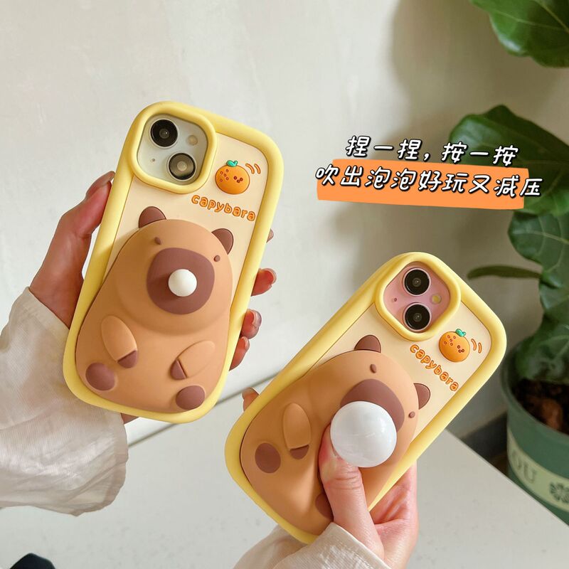 Press and Blow Bubbles Kapibara Iphone17 Apple 15 Suitable for 13/14Pro Max Mobile Phone Case Anti-Fall 16
