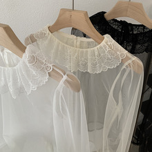 欧玛莱 蕾丝花边拼接设计感薄款长袖内搭打底网纱叠搭上衣女 5649