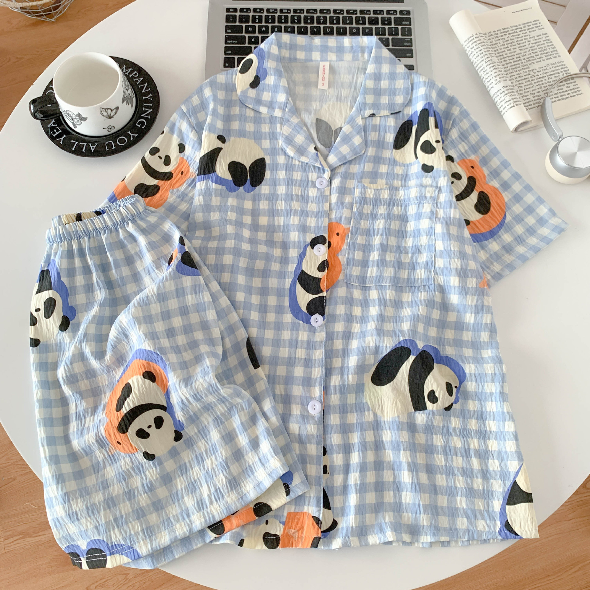 Venta al por mayor transfronteriza nube de algodón 120G estilo caliente pijamas mujeres verano dulces pantalones cortos de manga corta dibujos animados ropa para el hogar traje