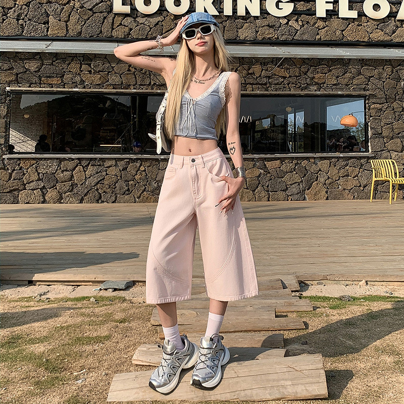 522 Three-Quarter Pants (171 Styles) American Retro High-Waisted Loose Spring and Summer Slim Straight Three-Quarter Pants Jeans