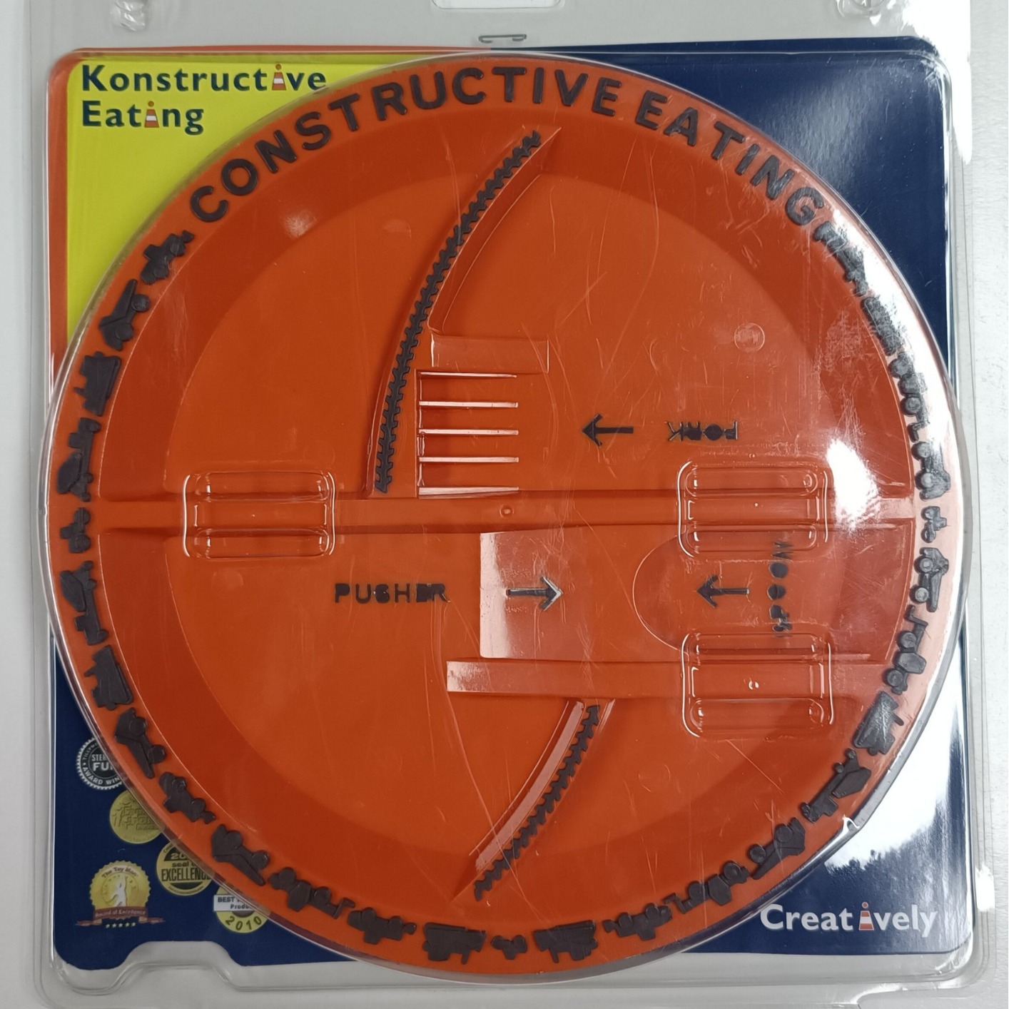 Dinneractive coche excavadora pala tenedor pala plato vajilla para niños tres traje