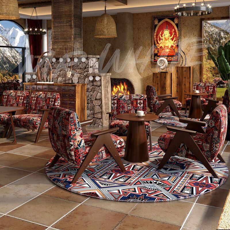 Cafe table and chair set, milk tea shop, bar, homestay, restaurant indoor sofa chair, ethnic style solid wood dining chair set Cafe table and chair set, milk tea shop, bar, homestay, restaurant indoor sofa chair, ethnic style solid wood dining chair set