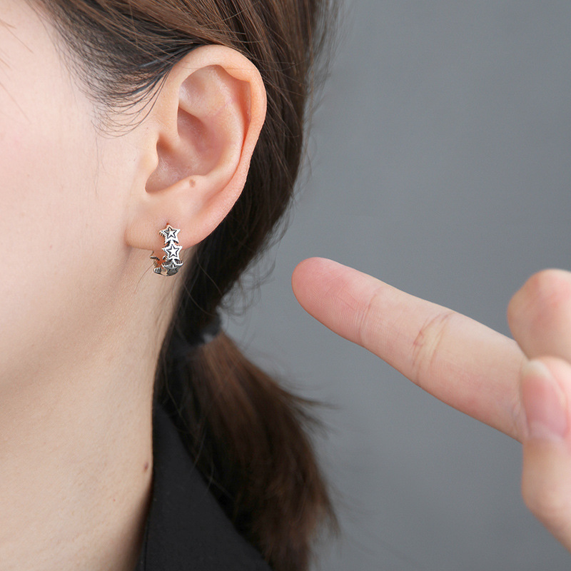 Pendientes de Plata de Ley 925 pendientes retro estrella de cinco puntas pendientes personalizados de moda de estilo coreano pendientes de nicho de las mujeres