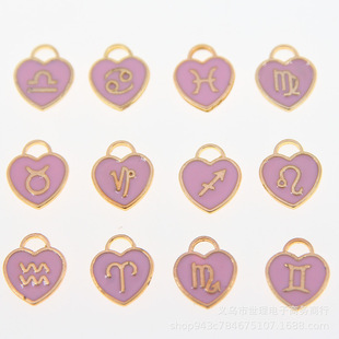 Heart-shaped 12 12 constellation drop oil alloy pendant 6 color optional DIY retro alloy jewelry accessories 12*14m