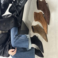 外贸新款欧美范圆头朋克短靴跨境外贸新款高跟跨境独立站亚