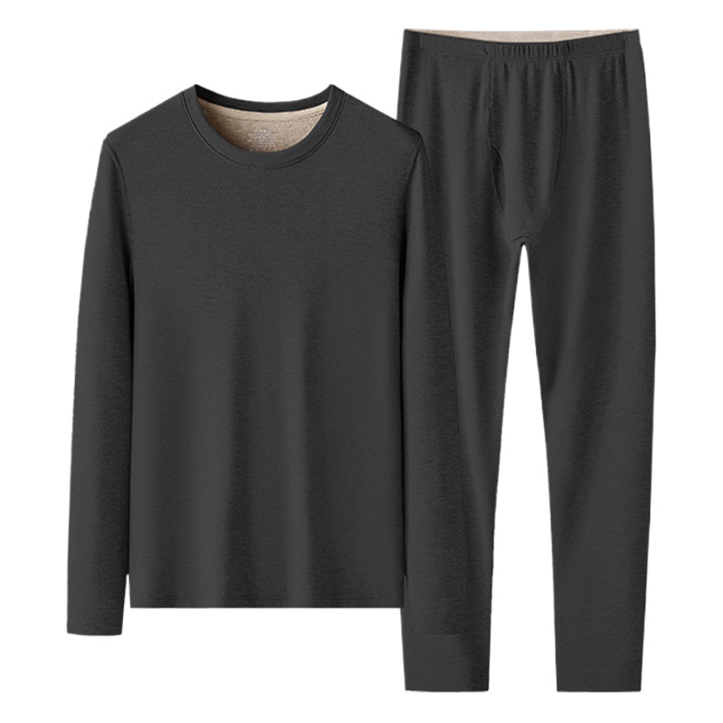 Nuevo estilo de lana de seda transfronteriza otoño e invierno hombres más terciopelo engrosamiento ropa interior térmica base ropa de otoño pantalones largos conjunto en stock