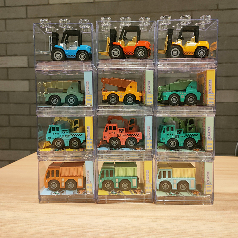 Alloy car model simulation Q version engineering truck forklift truck with storage box back car boy toy