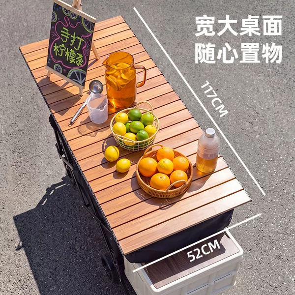 In-Stock Wholesale Camping Cart with Push Rod, Folding Picnic Cart, Hand-Pulled Cart, Camping Stall Cart