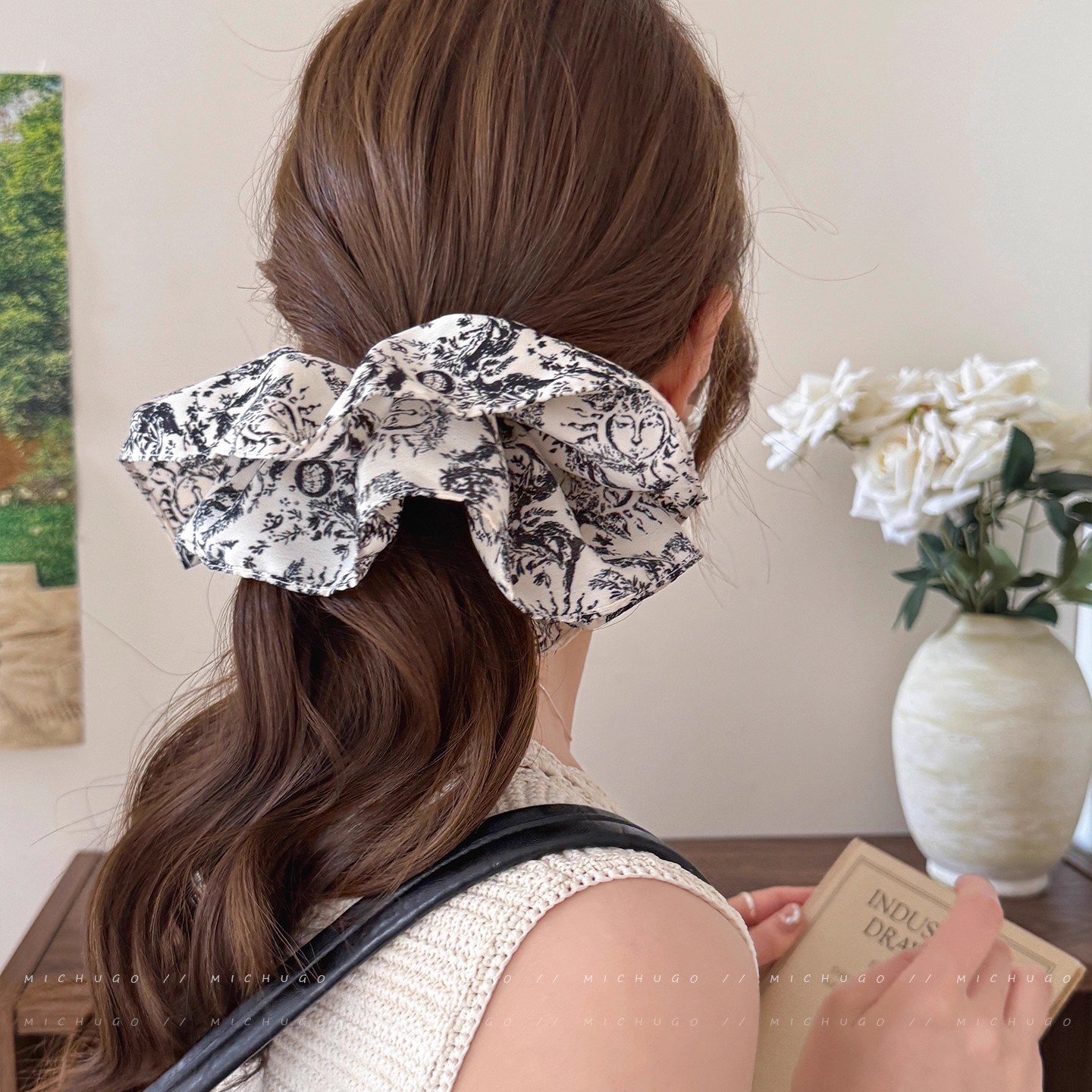 Francia super grande tinta teñida falda collar anillo de cabello intestino grueso cuerda de cabeza femenina adornos de cabello simple correa de goma baja cuerda de cabello de cola de caballo