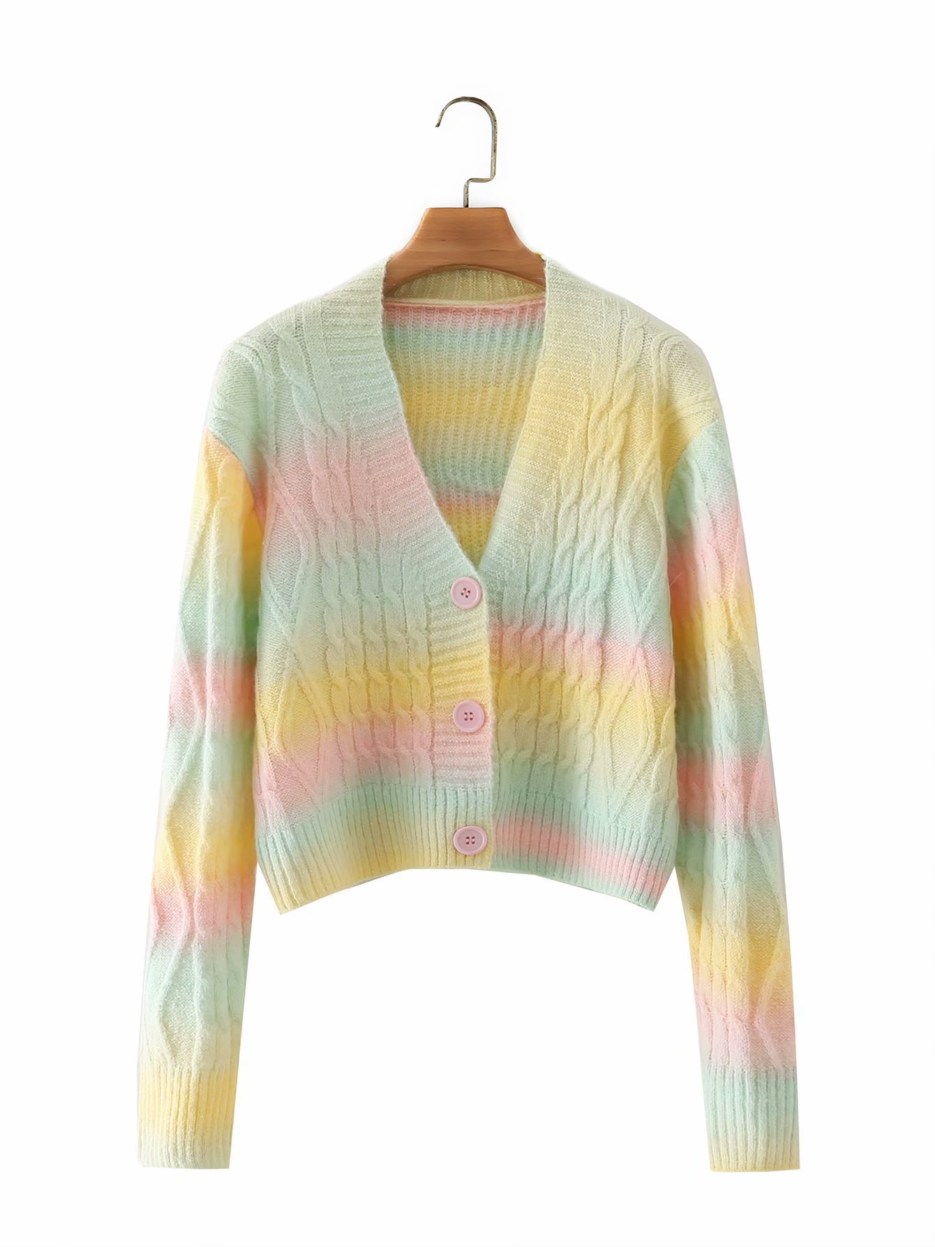 women s rainbow stripes gradient color twist knit cardigan nihaostyles clothing wholesale NSSX73206