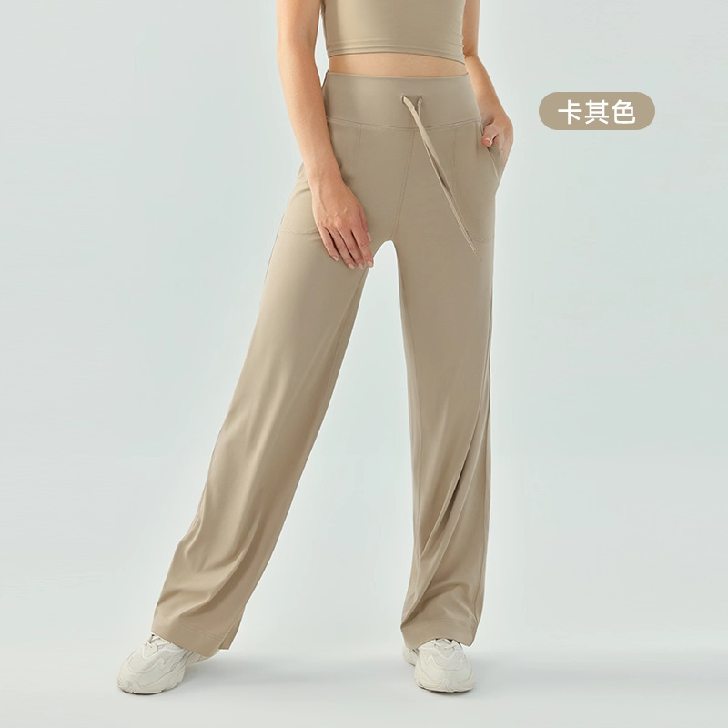 Pantalones deportivos de piernas largas desnudos sueltos respirables casuales pantalones deportivos de cintura alta, pantalones de calzado de calzado, pantalones de mujer