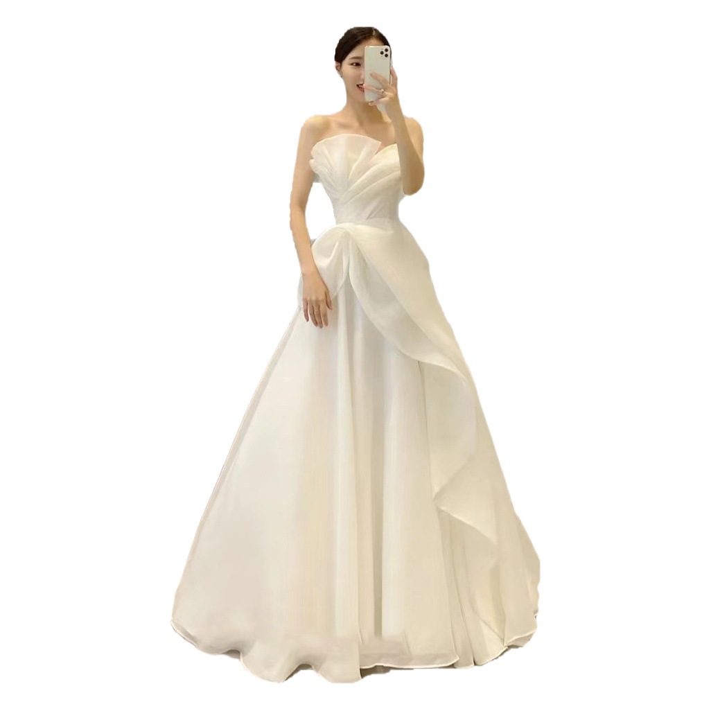 Vestido de Novia Ligero sin Tirantes, Estilo 2026, Novia Francesa, Estilo Ligero y Lujoso, Fotografía de Viaje, Vestido de Gasa Blanco Sencillo, Vestido de Fiesta, Vestido de Recepción, Etéreo