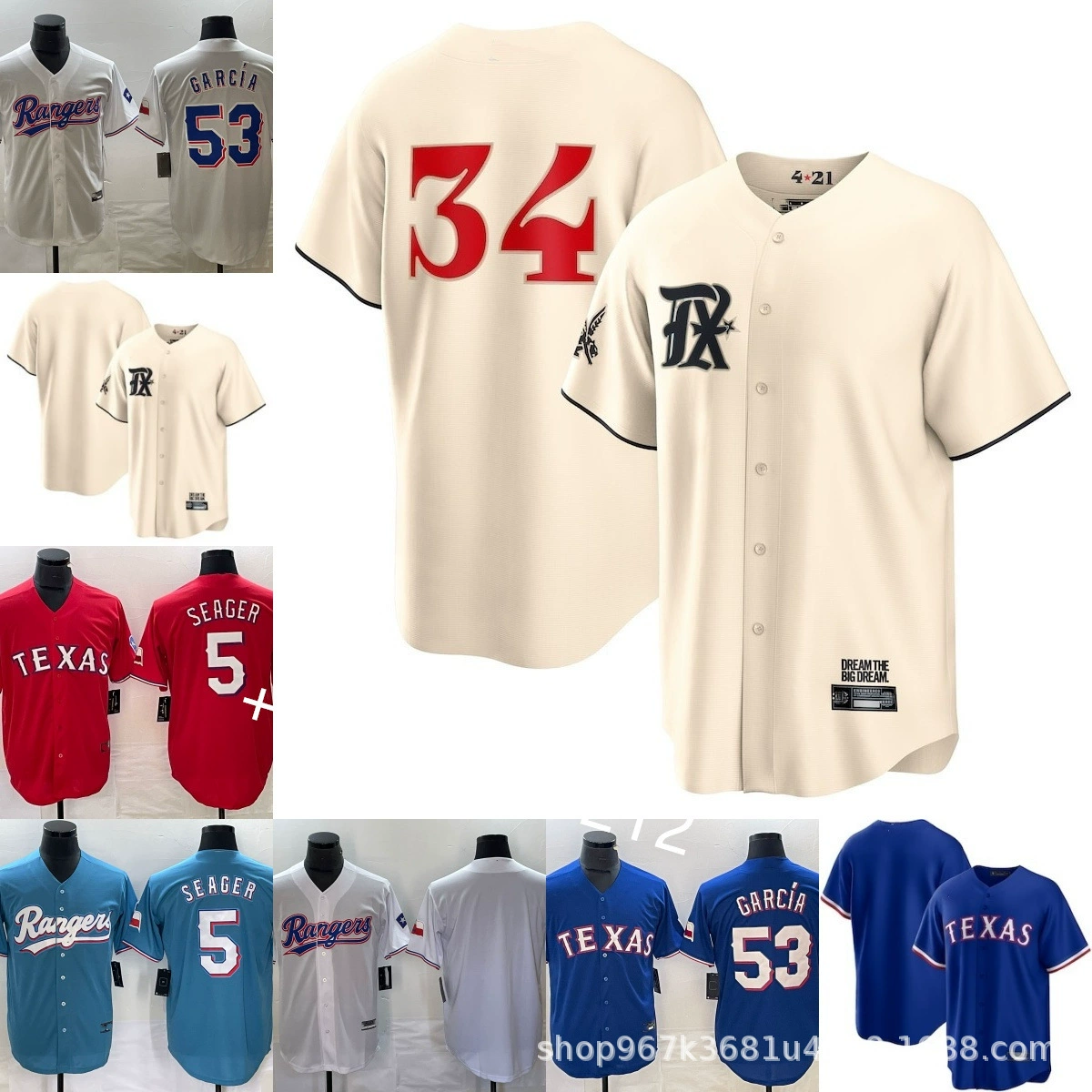 Рейнджерс 53 Карсия Техас Рейнджерс Джерси Сигер бейсбольная форма с вышивкой Джерси