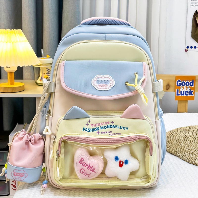 Bolsa de dolor transparente japonesa, mochila escolar ins, mochila de color de contraste para estudiantes de secundaria para niñas, mochila ligera y de gran capacidad para estudiantes