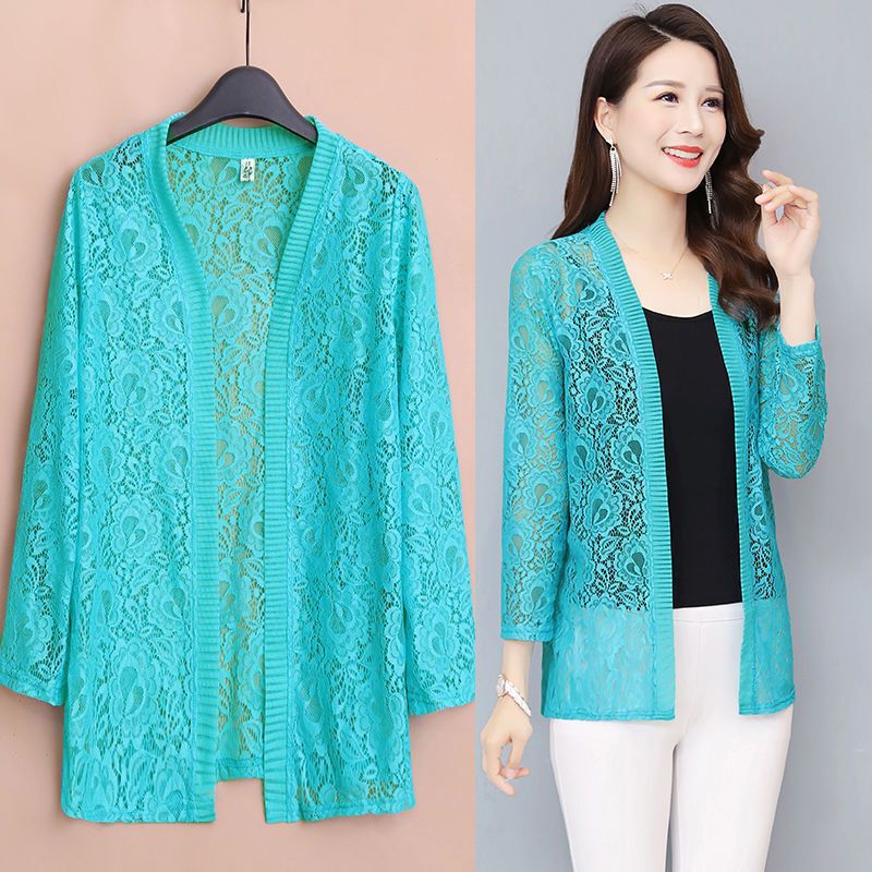 2023 Summer Sun-protective Clothing Women's Casual Large Size Women's Clothing Mid-length Cardigan Thin Coat Outerwear Long-sleeved Lace Top