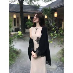 2025初秋新款新中式无袖旗袍针织高级感连衣裙长裙开衫两件套套装