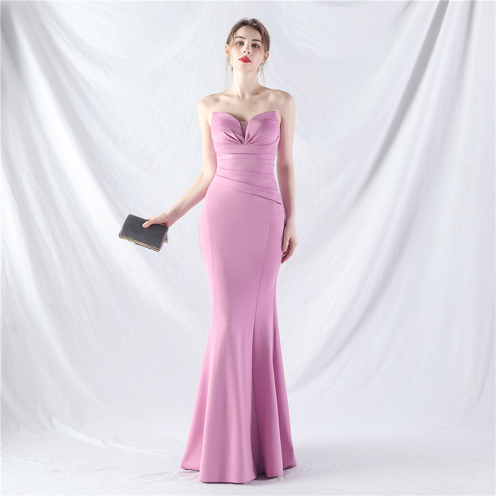 31887 # New Foreign Trade Craft Dress Sexy Off-Shoulder Wrap Satin Evening Dress
