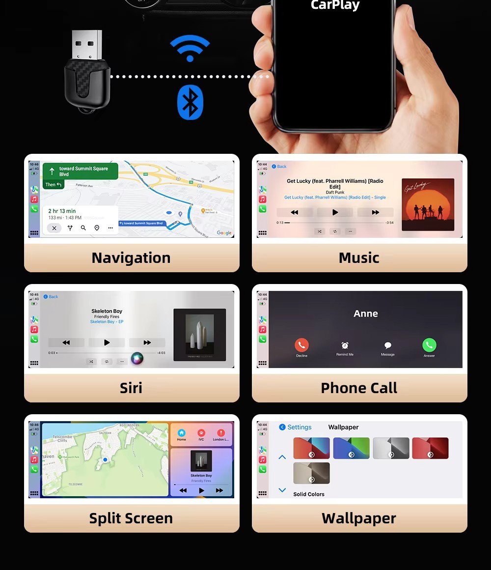 Cross-Border Car Wireless Carplay Box Android Box Wired to Wireless Carplay Adapter Two-In-One