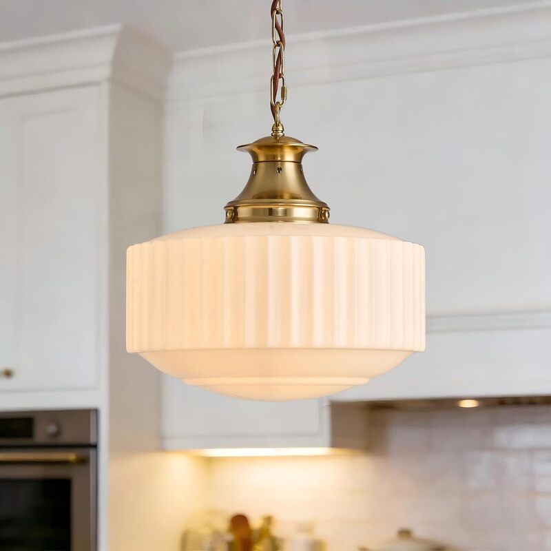 Vintage Style Milk Glass Pendant Light Fixture, Mid-Century Modern Pendant Light, Suitable for Kitchen Island, Dining Room, Entryway Vintage Style Milk Glass Pendant Light Fixture, Mid-Century Modern Pendant Light, Suitable for Kitchen Island, Dining Room, Entryway