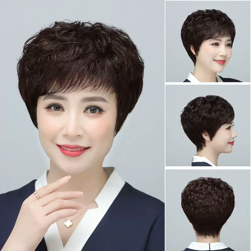 假发真发真人发女全头套全手织短卷发中老年妈妈发套自然真头发