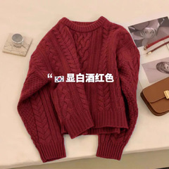 カシミヤの厚い麻の花のプルオーバーのニットのセーターの女性の秋冬の小さい大衆の太い棒の針のゆったりしている甘い風の復古の上着