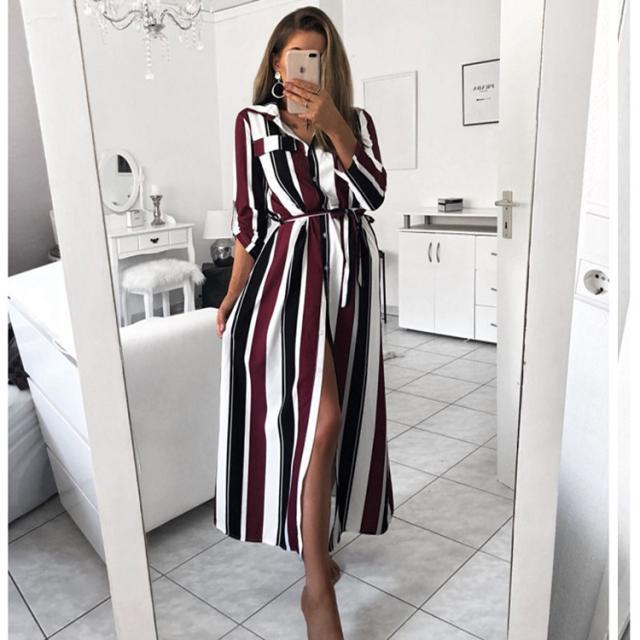 New style striped long-sleeved tie dress NSAXE45555