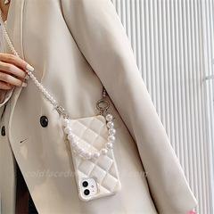 適用蘋果14promax手機殼iphone15軟13菱格xs/xr珍珠斜跨鏈條11pro