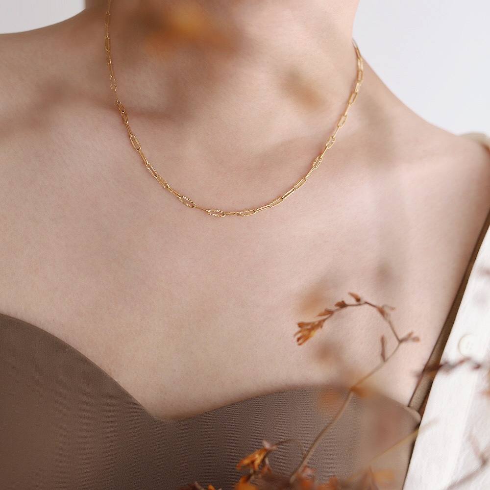 Daily Occasion 304 Stainless Steel Material PVD Coated Real Gold Plated 18K Gold Solid Color 304 Stainless Steel Simple Style Waterproof Non Tarnish 304 Stainless Steel Necklace